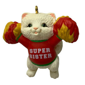 Hallmark Keepsake Ornament Super Sister 1993 Mini Christmas Cat Cheerleader Box